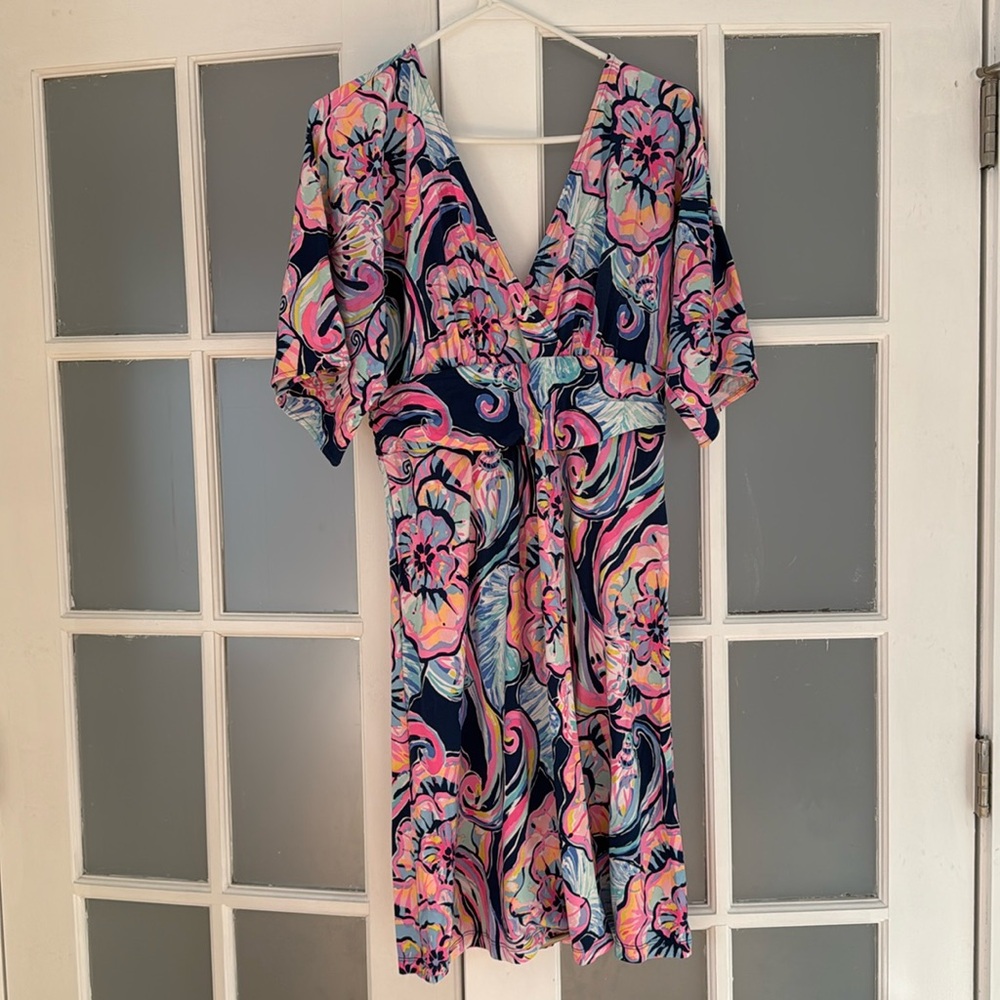 Lilly Pulitzer Parigi Dress Nauti Navy Boho Bateau Pink, Large